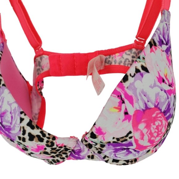 PINK Victoria's Secret Bra Wear Everywhere Push-up Pigeonnant Plunge Floral 32C - Picture 3 of 14